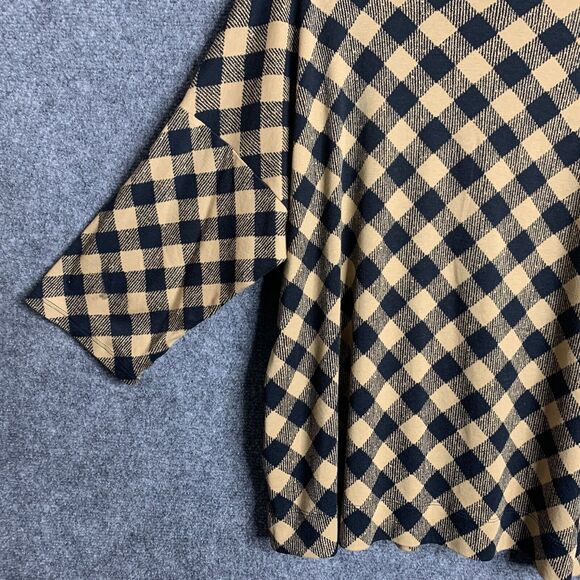 J Jill Check Crop Top Woman Tan  Black Drop Shoulder 3/4 Sleeve Soft Modal Blnd - Picture 10 of 14